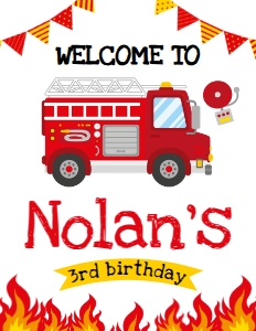 Firetruck Birthday Welcome Sign 8.5x11 (white) - www.printerfairy.com design preview