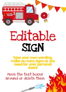 Firetruck Birthday Editable Sign 5x7 (white) - www.printerfairy.com design preview