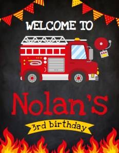 Firetruck Birthday Welcome Sign 8.5x11 (black) - www.printerfairy.com design preview