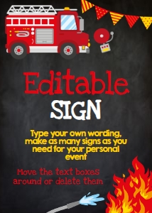 Firetruck Birthday Editable Sign 5x7 (black) - www.printerfairy.com design preview