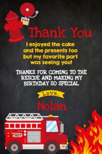 Firetruck Thank You Cards (black) - www.printerfairy.com design preview