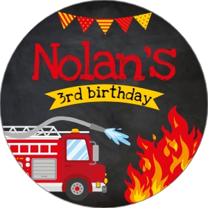 Firetruck Birthday Topper (black) - www.printerfairy.com design preview