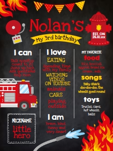 Firetruck Birthday Board (black) - www.printerfairy.com design preview