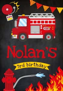 Firetruck Birthday Drink Pouch (black) - www.printerfairy.com design preview