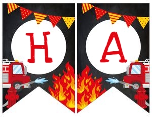 Firetruck Happy Birthday Party Banner (black) - www.printerfairy.com: Firetruck Happy Birthday Party Banner (black) - www.printerfairy.com