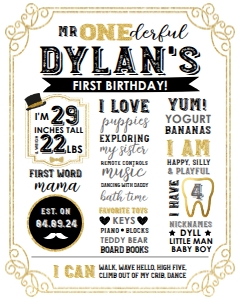 Mr Onderful Birthday Board (white) - www.printerfairy.com design preview