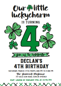 Little Shamrock 4th Birthday Invitation (doodle) - www.printerfairy.com design preview