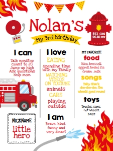 Firetruck Birthday Board (white) - www.printerfairy.com design preview
