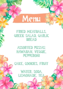 Luau_Floral Menu (Pink&Green, 5x7) - www.printerfairy.com: Luau_Floral Menu (Pink&Green, 8.5x11) - www.printerfairy.com