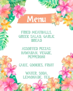 Luau_Floral Menu (Pink&Green, 16x20) - www.printerfairy.com: Luau_Floral Menu (Pink&Green, 8.5x11) - www.printerfairy.com
