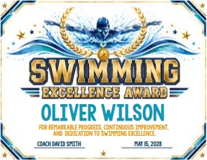 Swimming Certificate boy: Swimming Certificate