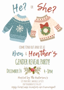 Invite - Gender Reveal Ugly Sweater Christmas 5x7: Gender Reveal Signs - Old Wives Cast Vote Christmas Sweaters Blue Red