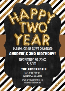 Invite - Happy Two Year Birthday Invitation 5x7: Invite - Happy Two Year Birthday Invitation 5x7