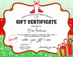 Letter - Gift Certificate Christmas Elf Green Glitter 8.5x11: Elf Kit - Christmas Glitter Green