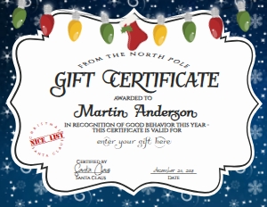 Letter - GIft Certificate Christmas Snow 8.5x11: Gift Certificate - Christmas Santa Gift Templates