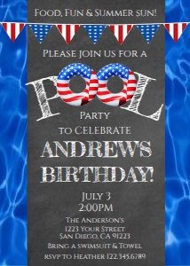 Invitation - Pool Party - Summer: Invite - 4th of July Pool Party Flag Rings