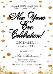 New Years - Black Gold 5x7: Invite - New Years Eve celebration Glitter Champagne