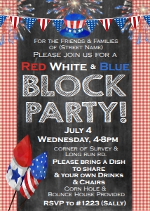 Invite - Block Party 4th of July RWB 5x7: Invite - Block Party 4th of July