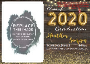 Invite - Graduation with Picture Wood 5x7 Horiz design preview