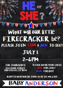 Invite - Gender Reveal Firecracker Be 5x7: Gender Reveal - July Firecracker Chalkboard KIT