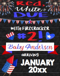 Sign Announcement - Baby Due #2 July 4th Sign 16x20: Sign - Firecracker #2 Announcement July 4th