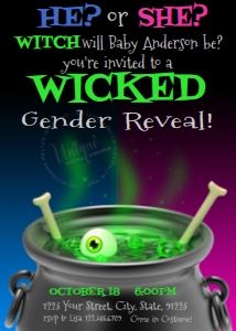 Invite - Halloween Wicked Witch Gender Reveal Cauldron 5x7: Wicked - Gender Reveal Cauldron