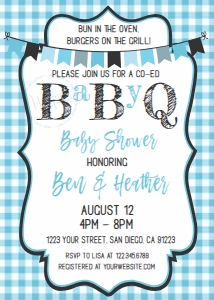 Invite - BabyQ Baby Shower Blue Boy Gingham White 5x7: Kit - BabyQ Blue Pink Gingham Burlap