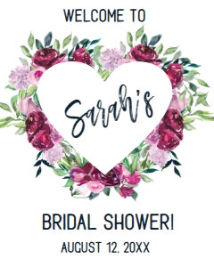 Sign - Bridal Shower Sign Flower Heart 16x20: Sign - Bridal Shower Heart Purple Flowers