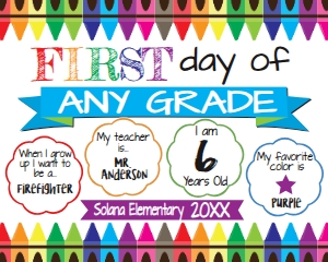 SIGN - Crayon White First Day of Preschool 16x20: Sign - Crayon School First Last Day