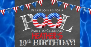 Facebook BANNER - Pool Party 4th of July Cover Photo: Invite - 4th of July Pool Party Flag Rings