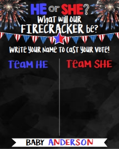 Gender Reveal Board - Cast your Vote July Firecracker Chalkboard 16x20: Gender Reveal - July Firecracker Chalkboard KIT
