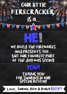 Thank You - Firecracker Gender Reveal HE BOY 5x7: Gender Reveal - July Firecracker Chalkboard KIT