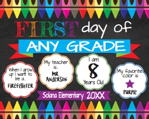 SIGN - Crayon Chalkboard First Day of School 16x20: Back to School Sign - Crayon Chalkboard Circles