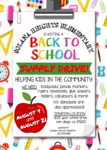 PTA PTO Flyer - Supply Drive Clipboard supplies design preview