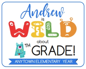 SIGN - Wild about School Monster 16x20 4th Grade: School Sign - Wild about School Monsters