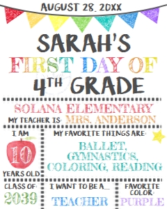 School Sign - Back to School Poster White Flag Chalk First 16x20: Back to School - Rainbow Chalk White