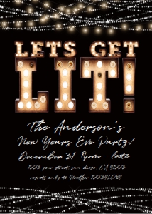 Invite - Lets get Lit New Years Black Lights 5x7: Invite - Lets Get Lit New Years Black Lights Marquee