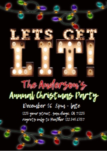 Invite - Lets get Lit Christmas Black lights 5x7: Lets Get Lit - Christmas Black Lights Marquee