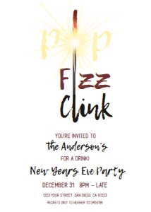 Invite - Happy New Year - Pop Fizz Clink - Invited for a drink 5x7: Invite - Pop Fizz Clink New Years Eve Sparkler