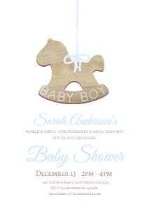 Invite - Christmas Baby Shower Simple Elegant Rustic 5x7 Boy: Baby Shower - Christmas Ornament Rocking Horse Clean Elegant - Blue Primary