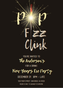 Invite - Happy New Year - Pop Fizz Clink - Invited for a Drink 5x7 - Black: Invite - Pop Fizz Clink New Years Eve Sparkler