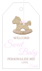 Present Tag - Christmas Ornament Rocking Horse 2x3.5 Girl: Baby Shower - Christmas Ornament Rocking Horse Clean Elegant