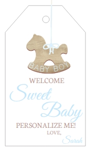 Present Tag - Christmas Ornament Rocking Horse 2x3.5 Boy: Baby Shower - Christmas Ornament Rocking Horse Clean Elegant - Blue Primary