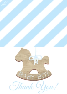 Thank You - Christmas Ornament Rocking Horse 5x3.5 Boy: Baby Shower - Christmas Ornament Rocking Horse Clean Elegant - Blue Primary