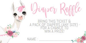 Diaper Raffle - Llama Glitter Gold Pink 3.5x1.75: Baby Shower - Mama Llama Watercolor Wreathe