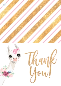Thank You - Llama Pink Gold A1 w inside spread: Baby Shower - Mama Llama Watercolor Wreathe