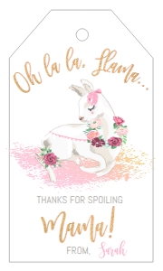 Favor Tags - Llama Mama Baby Shower Pink 2x3.5: Baby Shower - Mama Llama Watercolor Wreathe