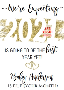 Sign - 2020 Best Year Ever Baby Announcement Sign 5x7 WHITE: Sign - Baby Announcement Gold Glitter 202x