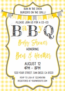 Invite - BabyQ Baby Shower Yellow Neutral Gingham White 5x7: Kit - BabyQ Blue Pink Gingham Burlap