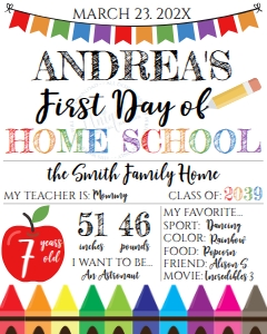 Sign - Homeschool First Day White Crayons design preview
